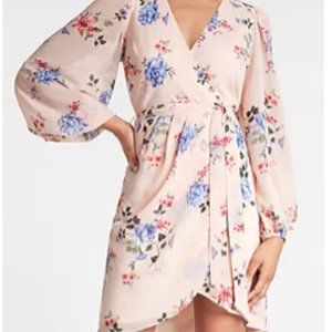 Express Floral Faux Wrap Tulip Hem Dress
